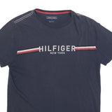 TOMMY HILFIGER Mens Blue Graphic T-Shirt L Short Sleeve Crew Neck Logo Print