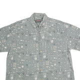 COLEMAN Mens Grey Cotton Short Sleeve Shirt L Printed Casual Button Down