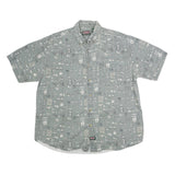 COLEMAN Mens Grey Cotton Short Sleeve Shirt L Printed Casual Button Down