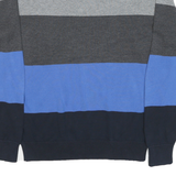 CALVIN KLEIN Mens Grey & Blue Colourblock Pattern Crew Neck Basic Knit XL Cotton