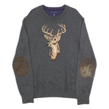 TOMMY HILFIGER Mens Grey & Purple Deer Pattern Cotton Jumper Crew Neck Basic