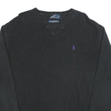 POLO RALPH LAUREN Mens Black Plain Cotton Crew Neck Basic Knit Jumper L