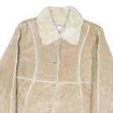 WILSON Womens Beige Leather Button Jacket L Soft Shearling Style Outerwear