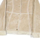 WILSON Womens Beige Leather Button Jacket L Soft Shearling Style Outerwear