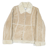 WILSON Womens Beige Leather Button Jacket L Soft Shearling Style Outerwear