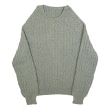 Womens Grey Patterned Jumper Crew Neck Cable Knit XL Classic Style Winter
