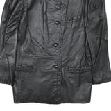 Womens Black Leather Button Jacket XS Plain Stylish Classic Fit Soft