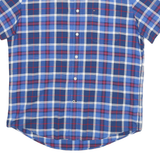 TOMMY HILFIGER Mens Blue Check Shirt M Button Down Collar Short Sleeve Casual
