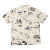 Mens Beige Hawaiian Isles Print Cotton Blend Short Sleeve Shirt L Summer Casual