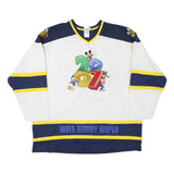 DISNEY Mens White Blue Yellow Disney 2007 Graphic T-Shirt 2XL Long Sleeve V-Neck
