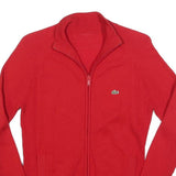 LACOSTE Mens Red Plain Zip Jumper Crew Neck Basic Knit XS Cotton Blend
