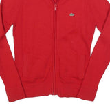 LACOSTE Mens Red Plain Zip Jumper Crew Neck Basic Knit XS Cotton Blend