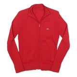 LACOSTE Mens Red Plain Zip Jumper Crew Neck Basic Knit XS Cotton Blend