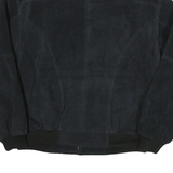 Mens Black Leather Bomber Jacket XL Zip Front Plain Classic Vintage Style