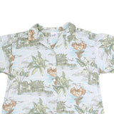 OSPORT Womens White Printed Shirt Short Sleeve Collared Button L Cotton Blend