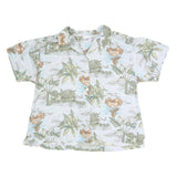 OSPORT Womens White Printed Shirt Short Sleeve Collared Button L Cotton Blend