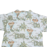 OSPORT Womens White Printed Shirt Short Sleeve Collared Button L Cotton Blend