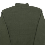 LAGO Mens Green & Brown Zip Up Knitted Jacket L Polyester Blend Quilted Patches