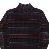Mens Burgundy & Blue Striped Sweatshirt M Mock Neck Polyester Blend Casual