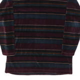 Mens Burgundy & Blue Striped Sweatshirt M Mock Neck Polyester Blend Casual