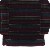 Mens Burgundy & Blue Striped Sweatshirt M Mock Neck Polyester Blend Casual