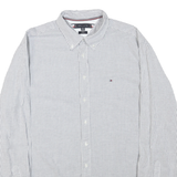 TOMMY HILFIGER Mens White & Grey Striped Shirt 2XL Button-Down Cotton Blend
