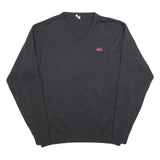 Mens Black Velvet Plain V-Neck Basic Knit Jumper XL Soft Lightweight Stylish