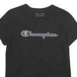 CHAMPION Womens Black T-Shirt XS Short Sleeve Crew Neck Cotton Casual Graphic