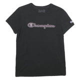 CHAMPION Womens Black T-Shirt XS Short Sleeve Crew Neck Cotton Casual Graphic