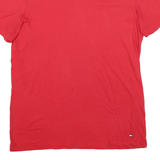 TOMMY HILFIGER Mens Red V-Neck T-Shirt L Cotton Blend Classic Fit Logo