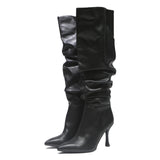 CHARLES & KEITH Womens Black Leather High Heel Boots UK 5 Stylish Elegant