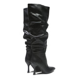 CHARLES & KEITH Womens Black Leather High Heel Boots UK 5 Stylish Elegant