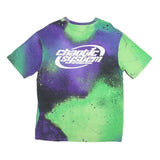 Mens Green & Purple Graphic T-Shirt L Short Sleeve Crew Neck Chaotic System