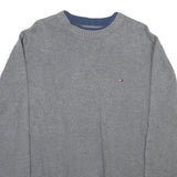 TOMMY HILFIGER Mens Grey Plain Cotton Blend Jumper Crew Neck Basic Knit M