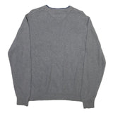 TOMMY HILFIGER Mens Grey Plain Cotton Blend Jumper Crew Neck Basic Knit M