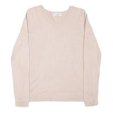 CALVIN KLEIN Womens Beige Plain Cotton Blend Jumper Crew Neck Basic Knit M