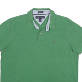 TOMMY HILFIGER Mens Green Short Sleeve Plain Polo Shirt M Cotton Classic Casual