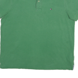 TOMMY HILFIGER Mens Green Short Sleeve Plain Polo Shirt M Cotton Classic Casual