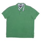 TOMMY HILFIGER Mens Green Short Sleeve Plain Polo Shirt M Cotton Classic Casual