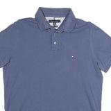 TOMMY HILFIGER Mens Blue Short Sleeve Plain L Polo Shirt Cotton Blend Casual
