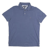 TOMMY HILFIGER Mens Blue Short Sleeve Plain L Polo Shirt Cotton Blend Casual