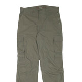 CASUAL X Mens Polyester Blend Relaxed Cargo Green Trousers W34 L31 Zip Closure