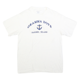 HANES Mens White Gramma Dot's Sanibel Island Graphic T-Shirt M Short Sleeve Crew