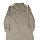 Womens Beige Cotton Blend Plain Button Jacket L Classic Relaxed Fit Long Sleeve