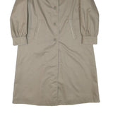 Womens Beige Cotton Blend Plain Button Jacket L Classic Relaxed Fit Long Sleeve