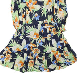 LAUREN RALPH LAUREN Womens Navy Blue Floral Cotton Blend Wrap Dress Midi M Frill