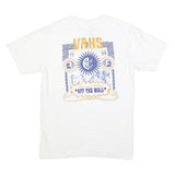 VANS Mens White Blue and Yellow Graphic T-Shirt S Short Sleeve Crew Neck Off The