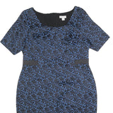 MONSOON Womens Blue & Black Jacquard Day Dress Cotton Blend Short Sleeve UK 18