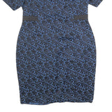 MONSOON Womens Blue & Black Jacquard Day Dress Cotton Blend Short Sleeve UK 18