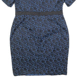 MONSOON Womens Blue & Black Jacquard Day Dress Cotton Blend Short Sleeve UK 18